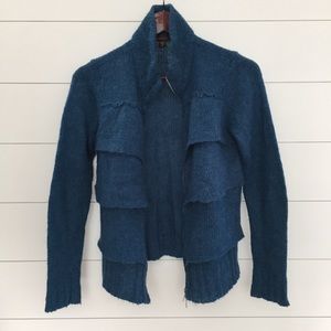 FEVER Dreamy Blue Ruffled Zip Up Cardigan Sweater